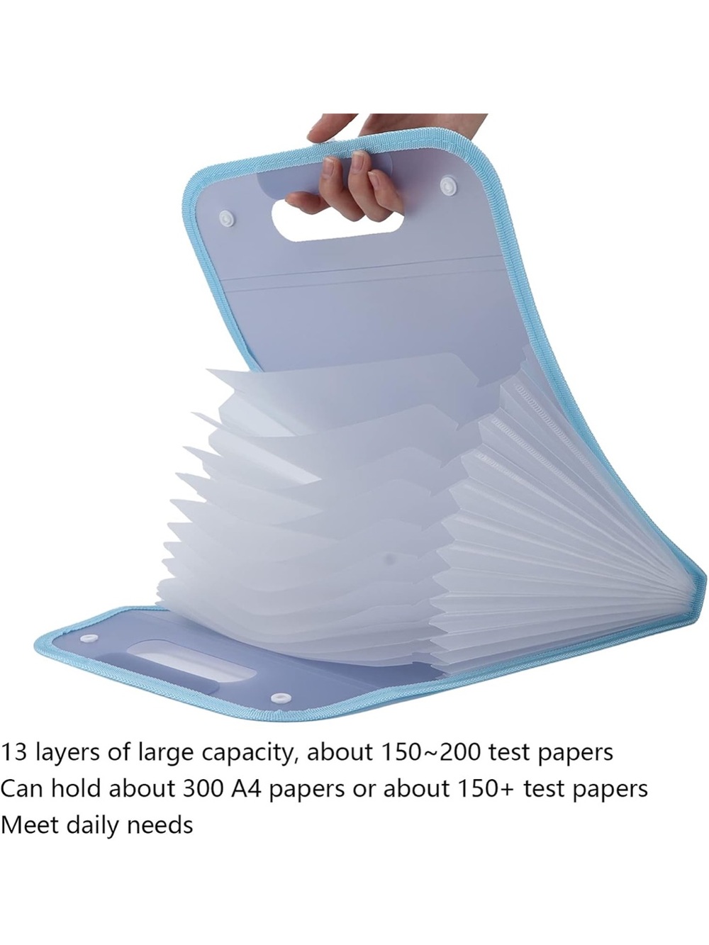 Portable Light Blue Accordion File Organizer with Handle